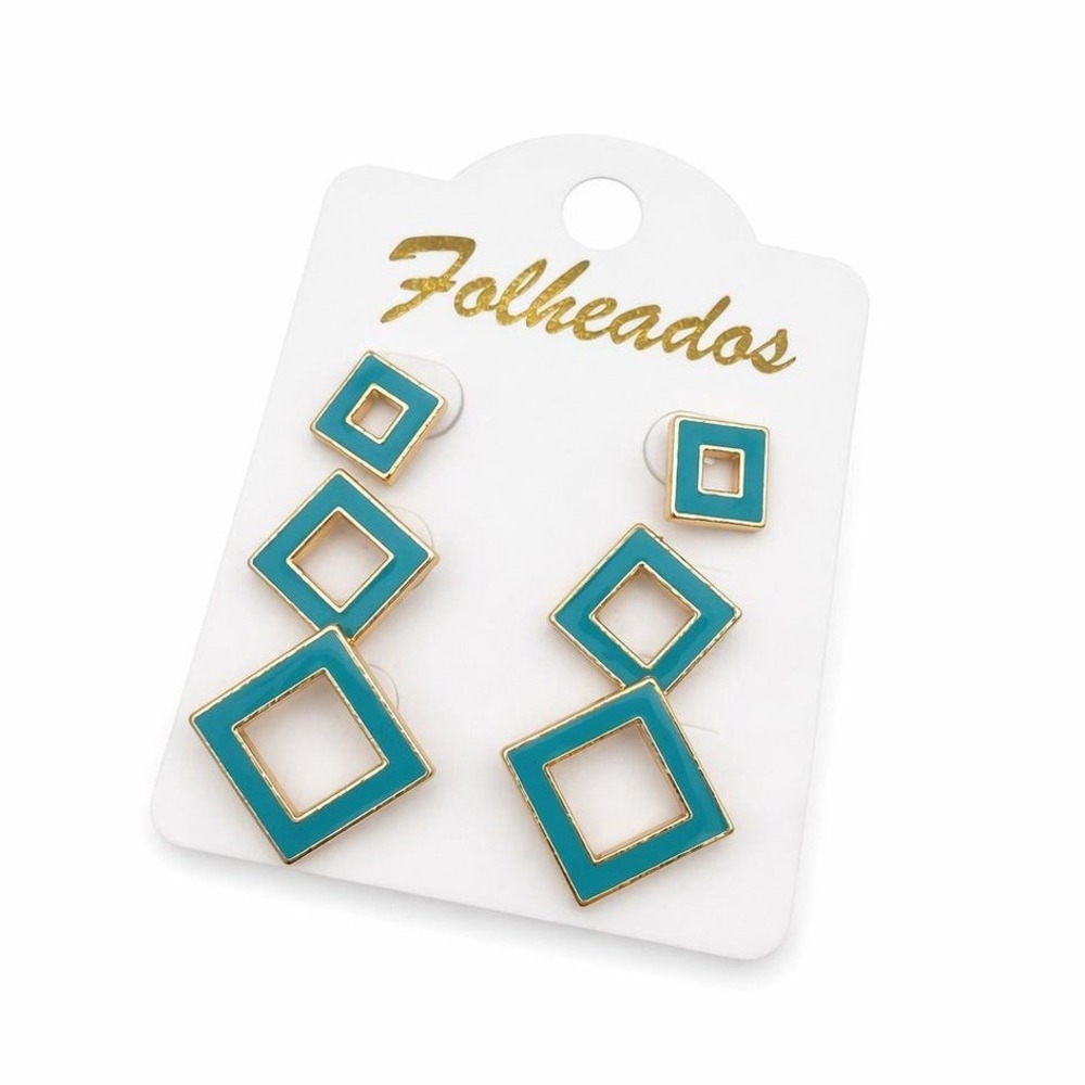Gold Plated Turquoise Square Stud Earrings Set – 3 Pairs –‎ Fashion Jewelry